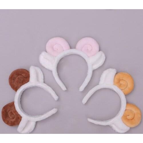 Women Animal Sheep Ears Headdress Plush Goat Horns Hairband Furry Headband for Halloween Christmas Cosplay Accessories