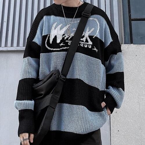 Winter WomenS Sweater Striped Letter Casual Top Harajuku Pullover Fall Retro Punk Hip Hop Streetwear Fashion Women