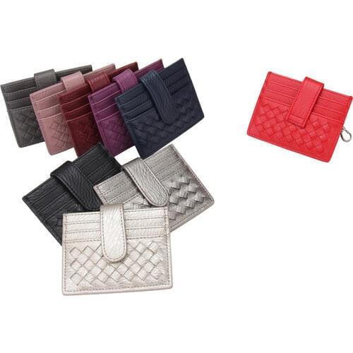 Womens Woven Card Case Bag Small Wallet ID Credit Card Holder Female Cards Pack Cash Pocket Covers