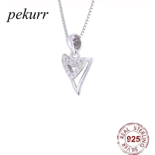 Pekurr 925 Sterling Silver Tiny Double Triangle Angle Necklace For Women Zircon Geometry Pendants Choker Fashion Jewelry