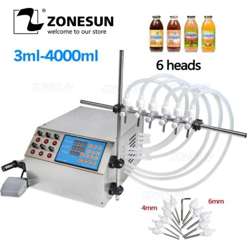 ZONESUN 6 Nozzles Liquid Bottle Perfume Water Juice Essential Oil Electric Digital Control Pump Liquid Filling Machine Supply