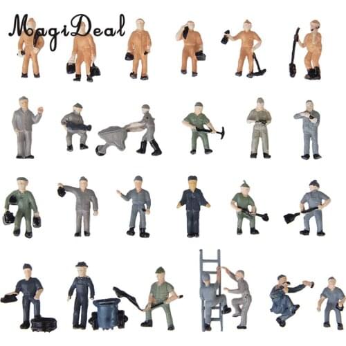 25Pcs/Lot 1:87 Scale Painted Mix Model Train Railway Station Platform Worker People Figures with ladder Bucket Layout Scene Toys