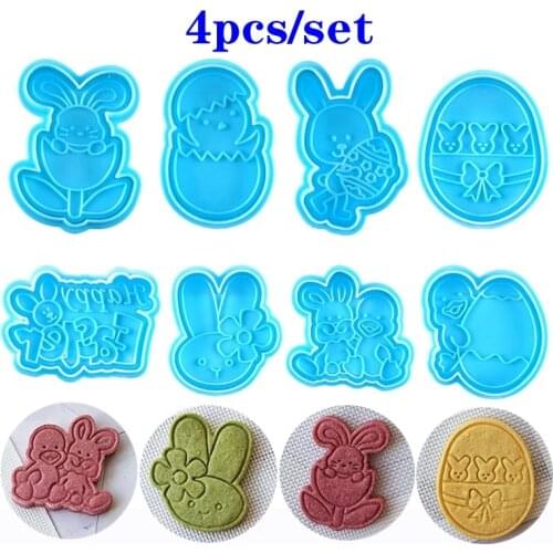 4pcs/set Blue Easter Egg Shape Animal Plastic Fondant Cookie Cutter Biscuit Cake Mold Cake Decoration
