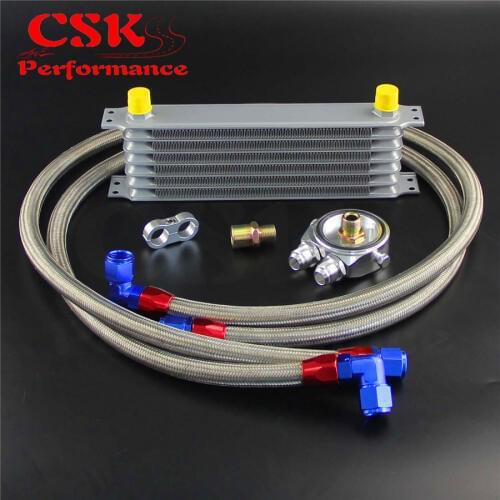 7 Row AN10 Oil Cooler + 3/4*16& M20*1.5 Filter Adapter Hose Kit For Japan Car