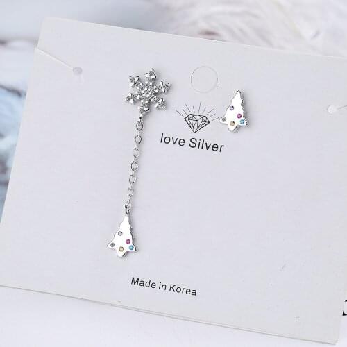 925 Sterling Silver Stud Earrings Snowflake Zircon Asymmetric Stud Earrings Christmas Tree Shaped Silver Stud Earrings
