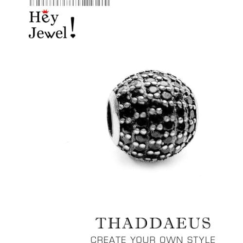 Black Crystal Zircon Stone Micro Pave Ball Charm Bead For Women DIY Fine Jewelry Making Silver Sterling Europe Fashion Bead