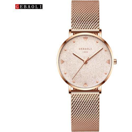 Women Watches New Fashion Stainless Steel Rose Gold Mesh Unique Simple Casual Quartz Waterproof Wristwatches Clock FD3270