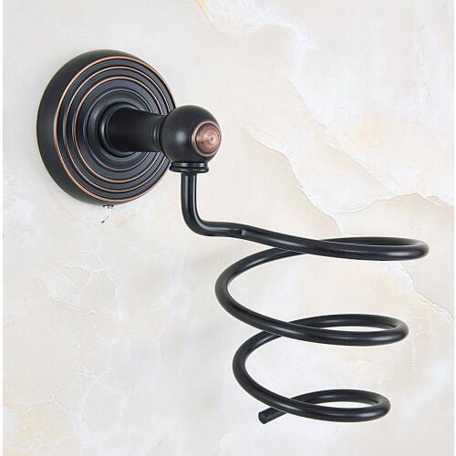Black Oil Rubbed Brass Hair Dryer Holder Wall Mounted Dryer Holder Bathroom Accessories Bath Hardware Circle Pattern Base mba914