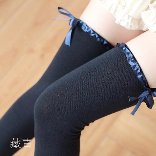 Iurstar Autumn Winter Sexy Women Knee Stocking Sexy Women Sheer Cute Wavy lace Ribbon Bowknot Knee Cotton Jacquard Stocking