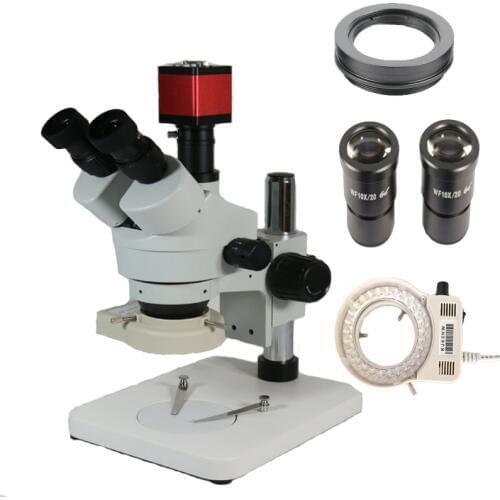 13MP HDMI VGA Digital microscope camera 7X-45X Trinocular stereo microscope 144 adjustable led light microscope magnifier