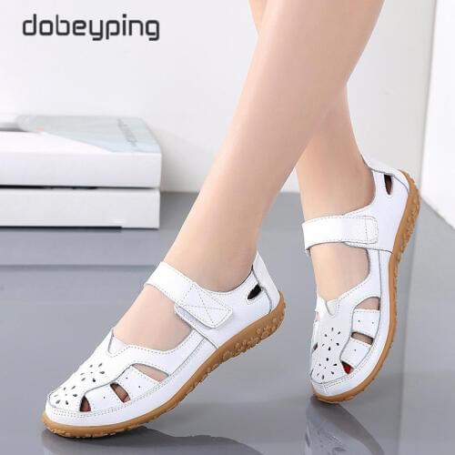 Dobeyping Woman 2021 Summer Leather Vintage Sandals Buckle Casual Sewing Womens Hollow Sandalias Female Ladies Platform Shoes