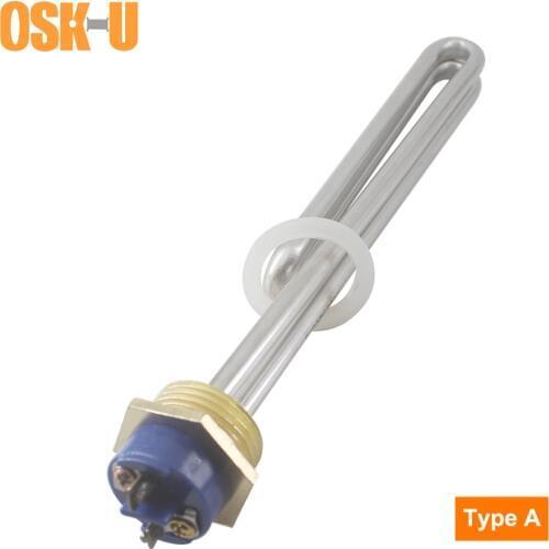 DN25 Electric Heating Element 220V 1inch Stainless Steel Water Heater Element for Solar Water Tank Wattage 2KW/3KW/4KW