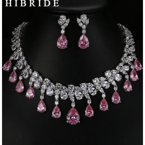 HIBRIDE Top Quality Tear Drop Shape AAA Cubic Zirconia Bridal Wedding Jewelry Sets,White Gold Color Jewelry Set N-59