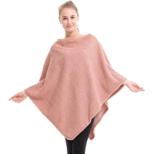 IANLAN Fashion Women Winter Solid Acrylic Striped Ponchos Thickening Thermal Shawls Casual Loose Stoles Ladies Cloaks IL00112