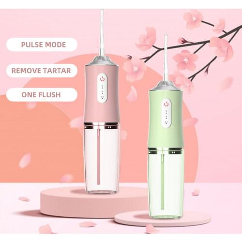 Oral Irrigator 220ml Portable Waterproof USB Rechargeable Electric Water Flosser Tooth Cleaner with 4 Tips for Travel Home Use