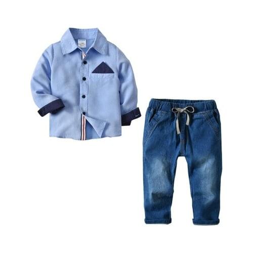 Toddler kids Baby Boy clothes sets Outfits long sleeve shirt top Jeans Pants gentleman set casual clothing Denim