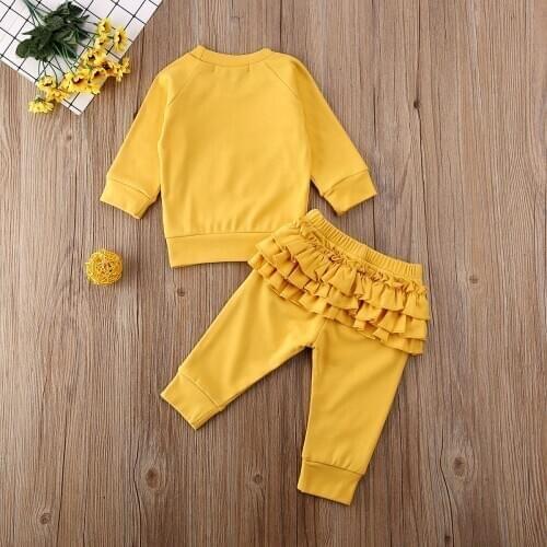 New 0-3T Baby Girl Clothes Kids Rainbow Long Sleeve Tops+Ruffle Pants Newborn Outfits Set