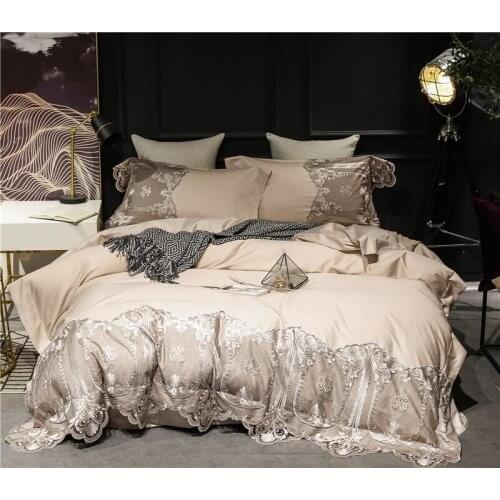 Lace Edge Bedding Set Queen Size Beige Princess Bed Sheet Set For Children Bedspread On the Bed Duvet Cover