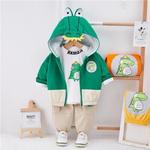 Spring Autumn Children Suit Toddler Baby Boy Hooded Zipper Top Pants Three-Piece Fashion Baby Girl Suit Kid Cute Clothes 0-5 Yrs