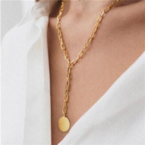LONDANY pendant necklace stainless steel jewelry gold color chain round card pendant thick chain necklace female simple titanium