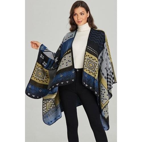 Fashion Imitation Cashmere Women Vintage Print Scarf Winter Warm Split Shawl Wrap Female knitted Comfortable Soft Thick Blanket
