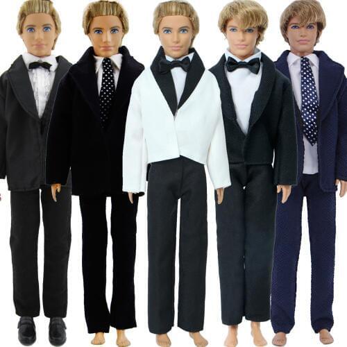 Handmade Mens Outfit Business Suit T-Shirt Trousers Tie Bow Formal Suit Clothes for Ken Doll Accessories Baby Boy DIY Toy