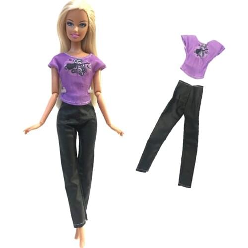 NK 1 Pcs Newest Doll Clothes Fashion Outfit Daily Casual Wear Purple Shirt+Black Trouseres For barbie Doll Baby Toys 282F 2X