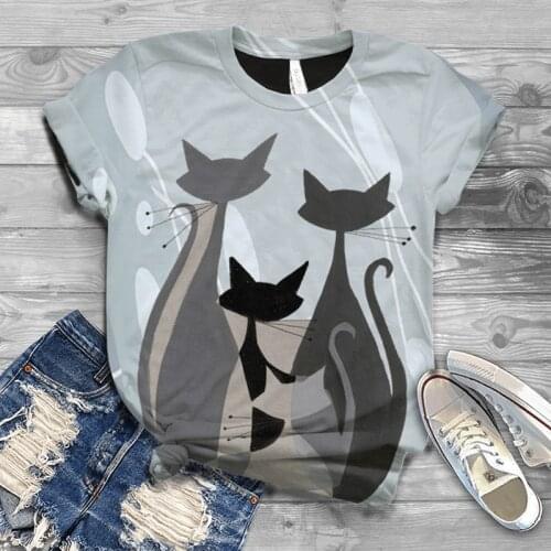 2021 new hot-selling short-sleeved summer 3DT shirt kitten print short-sleeved couple T-shirt animal top streetwear