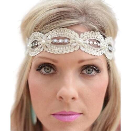 2021a fashion new handmade gems pearl elegant chevron lace headband Elastic hairbands headwear korea style fashion accessories-K