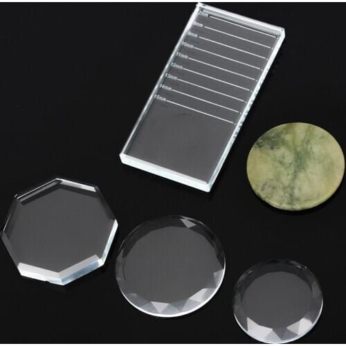 NEWCOME Eyelash Glue Holder Glass Stand Pad Round Fake Eyelash Crystal Glass Adhesive Glue Thick Pallet Makeup Tool