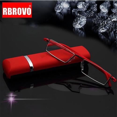 RBROVO High Quality Reading Glasses Antifatigue Half Frame Portable Reading Glasses for Women Men 1.5 2.0 2.5 3.0 3.5 With Box
