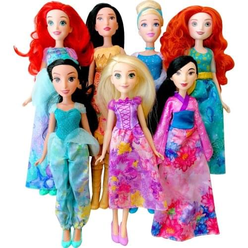 Original Disney princess Doll RAPUNZEL, JASMINE, MULAN, MERIDA,CINDERELLA, ARIEL, POCAHONTAS Fashion Doll Toys for Children