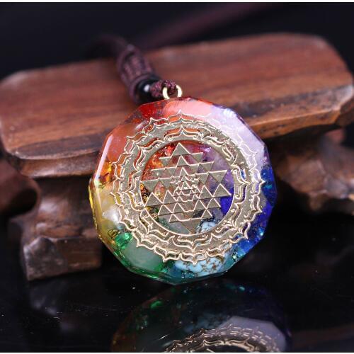 7 Chakra Energy Necklace Orgonite Pendant Sri Yantra Pendant Necklace Sacred Geometry Meditation Jewelry