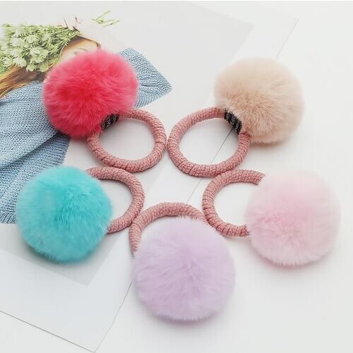 Korean Version Plush Ball Hair Band Candy Color Elastic Rubber Band Hair Accessories Cute Women Girl Ponytail Headband Hair Ring