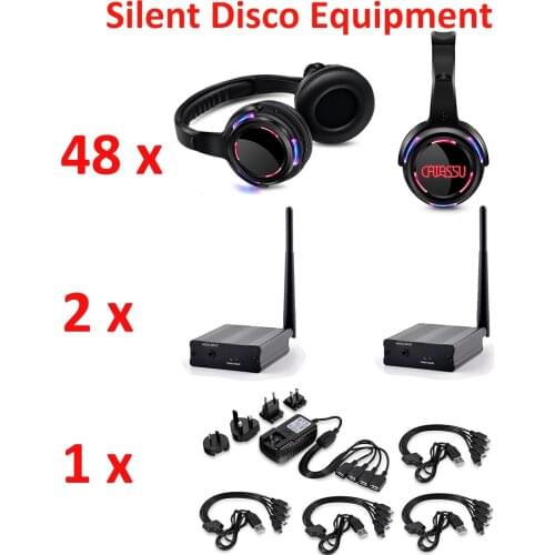 RF Silent Disco Party System LED Flashing Headphones Wireless Transmitters- 48pcs Earphones package