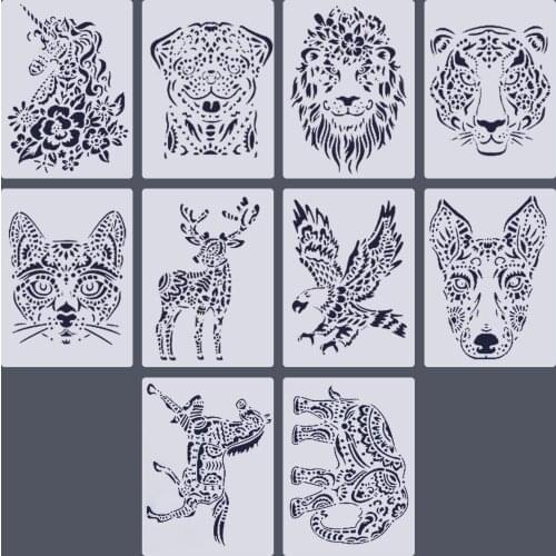 10 Sheet Animal Stencils Drawing Painting Templates for Kids Children DIY Scratching Art Craft Scrapbook Projects