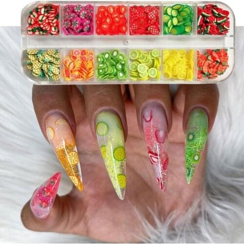 Mixed 3D Fruit Slices Sticker Polymer Clay DIY Designs Slice Lemon Nail Art Sliders Nails Art Decors Women Nail Tips Manicure