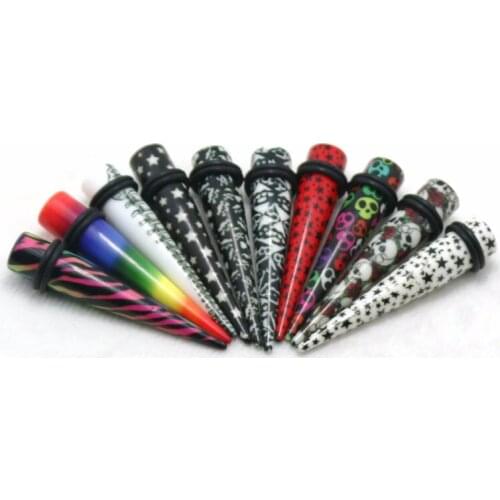 Mix acrylic straight ear tapers heart transfer print pictures quality ear kits stretcher expander body piercing jewlery
