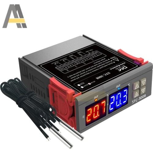 STC-3008 LED Dual Digital Temperature Controller DC 12V 24V AV 110 220V Thermoregulator Thermostat Incubator