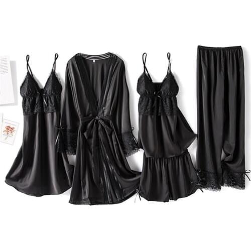 Household clothing explosion models 5PC pajamas female nightgown nightdress sexy with chest pad strap shorts suit пижама kimono