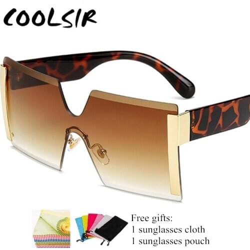 2020 Oversized Square Rimless Sunglasses Women Brand Designer Flat Top Big Sun Glasses Female One Piece Travel Gafa de sol