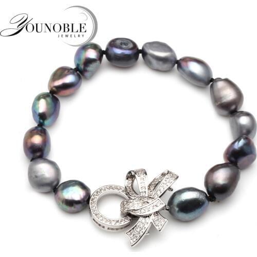 Real Freshwater Pearl Bracelet For Women,beautiful Big Black Baroque Pearl Bracelet Anniversary Gift