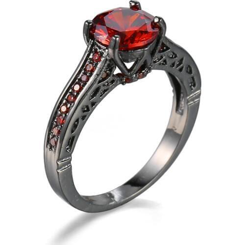 KCJZ005 Female Oval Ring Black Gold Filled Jewelry Vintage Wedding Rings For Women Birth Stone Girlfriend Gifts