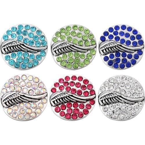 10pcs/lot Hot Sale Snap Jewelry Feather Metal Rhinestone Wing Snap Button Fit Ginger 18mm Snap Bracelet Necklace DIY Accessories
