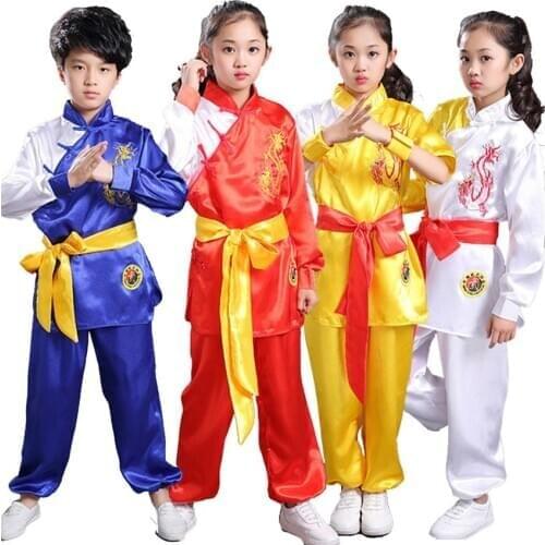 110-160cm Kung Fu Childrens Day Wushu Clothing Tai Chi Uniform Hanfu Traditional Chinese Costumes for Kids Baby Girl Boy