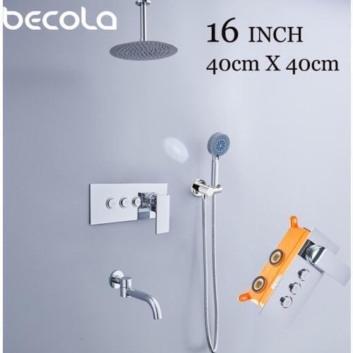 3 Function 8/10/12/16 Inch Bathroom Shower Faucets Wall Mounted Rainfall Shower Head Triple Mixer Valve Bath Hot Cold Shower Set