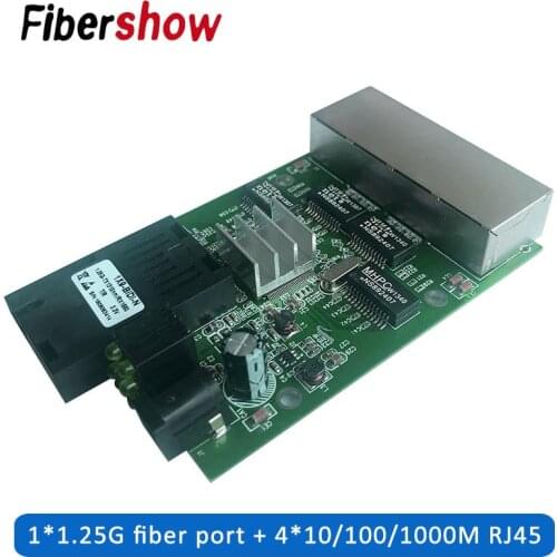 4 RJ45 1 SC Fast Ethernet switch Converter Ethernet Fiber Optical Media Converter fiber Port PCBA 10/100/1000M