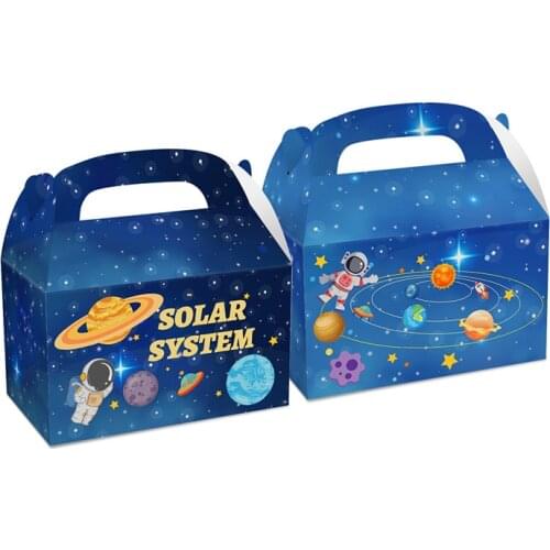 4pcs Candy Box Cake Gift Bags Snack Container Kids Birthday Party Baby Shower Supplies Astronaut Spaceship Solar Space Decor