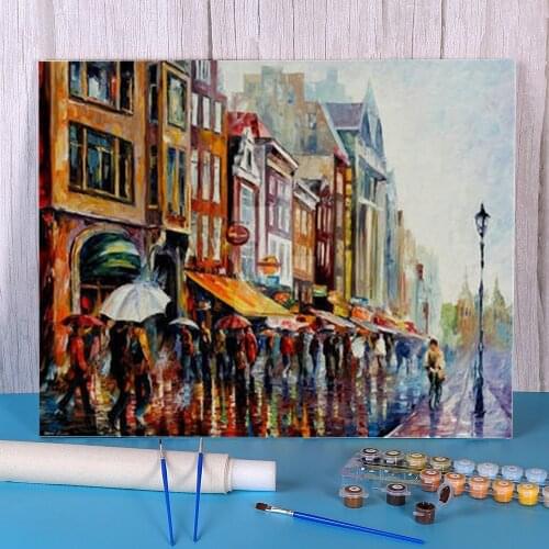 Amsterdams Rain Paint By Numbers Set Oil Paints 50*70 Paiting By Numbers Wall Decoration For Adults Handiwork