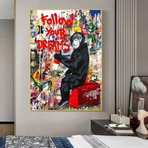 Banksy Art Follow Your Dreams Monkey Canvas Posters Graffiti Street Wall Art Posters And Prints Animals Pictures for Home Decor